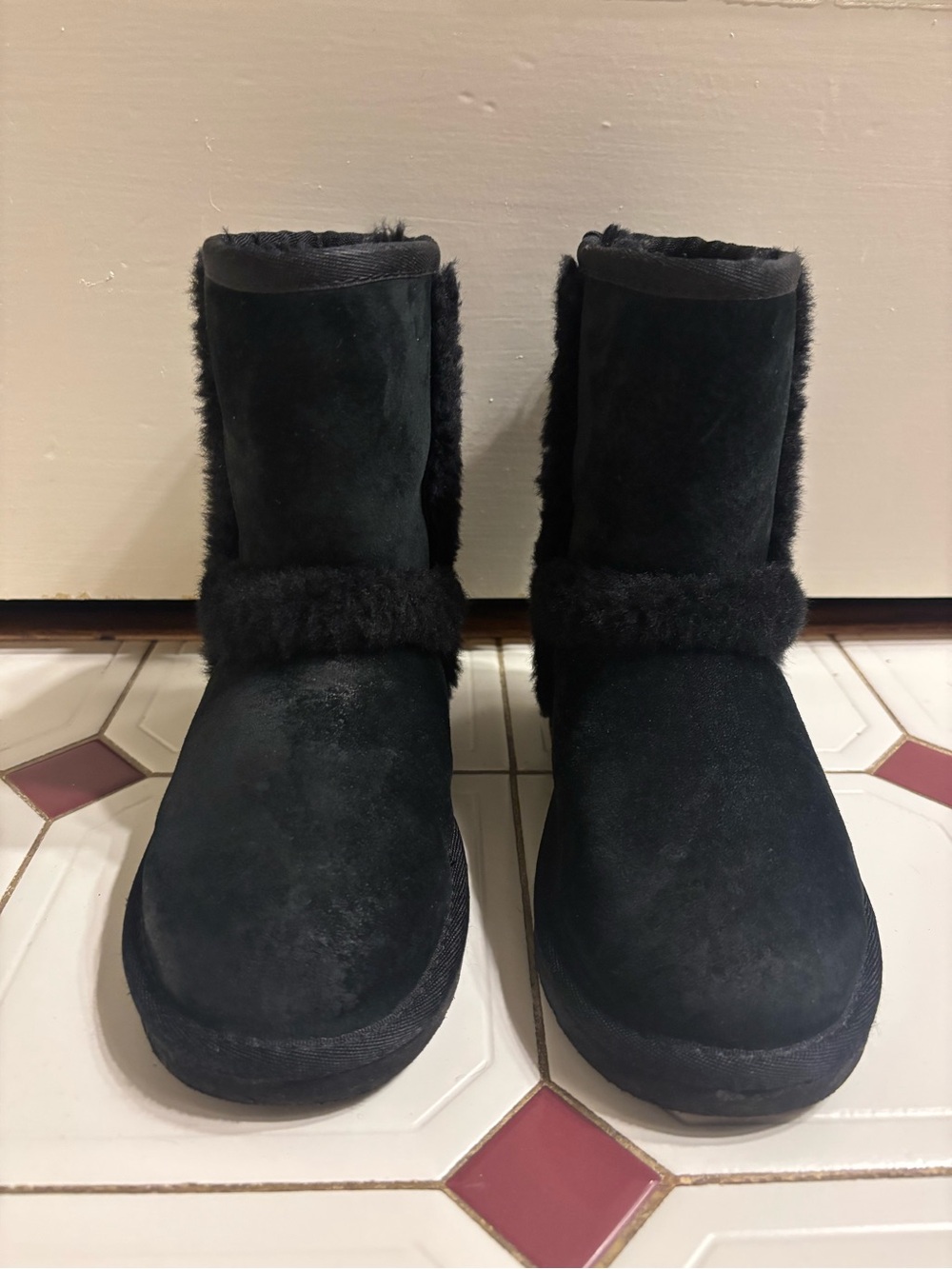 UGG Black Suede Shearling Cuff Ankle Booties